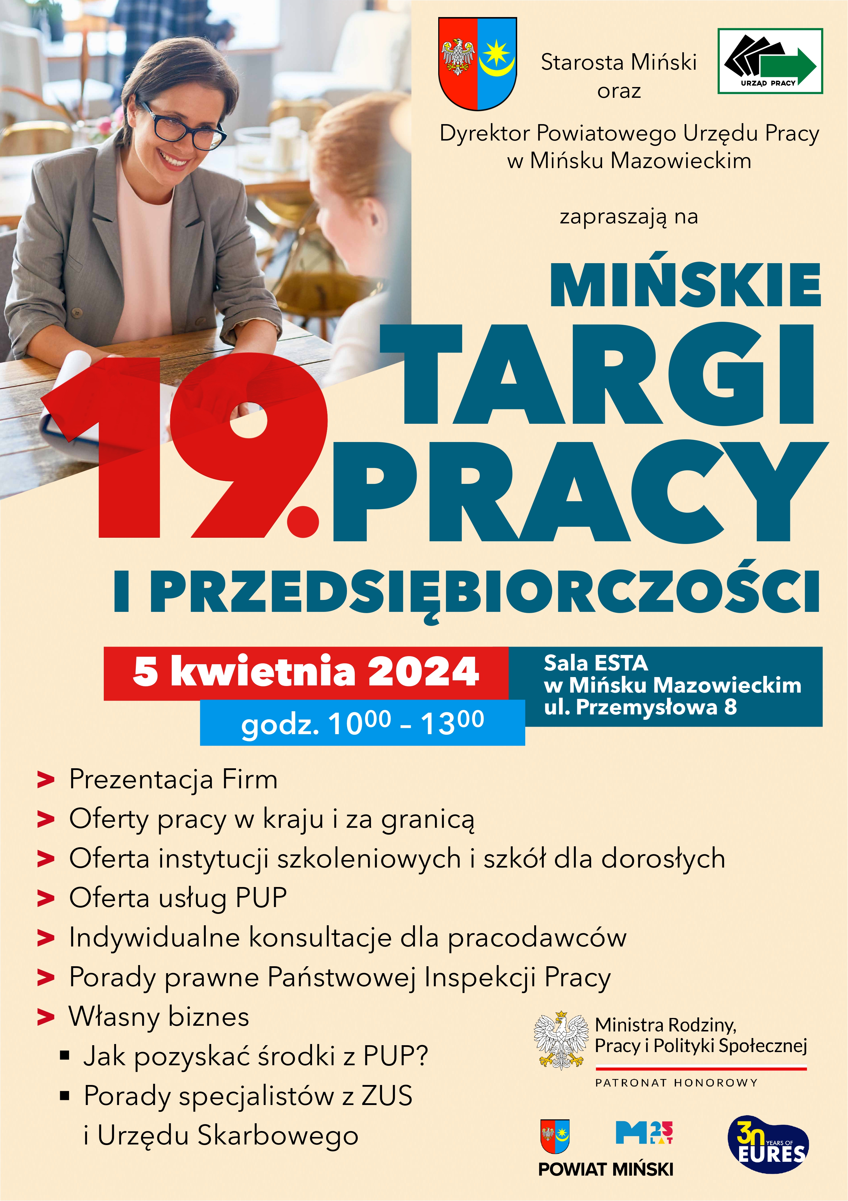 W Targach wezmą udział: pracodawcy, jednostki szkoleniowe, instytucje związane z rynkiem pracy, przedsiębiorcy i pracodawcy planujący zatrudnienie pracowników, przedsiębiorcy, którzy otrzymali z PUP środki na rozpoczęcie działalności gospodarczej, chcący zaprezentować swoje usługi/ produkty, instytucje rynku pracy. W sprawach organizacyjnych prosimy o kontakt z pracownikami PUP: e-mail: posrednictwopracy@minskmazowiecki.praca.gov.pl, tel. 25 759 27 13 wew. 109 lub 110. 